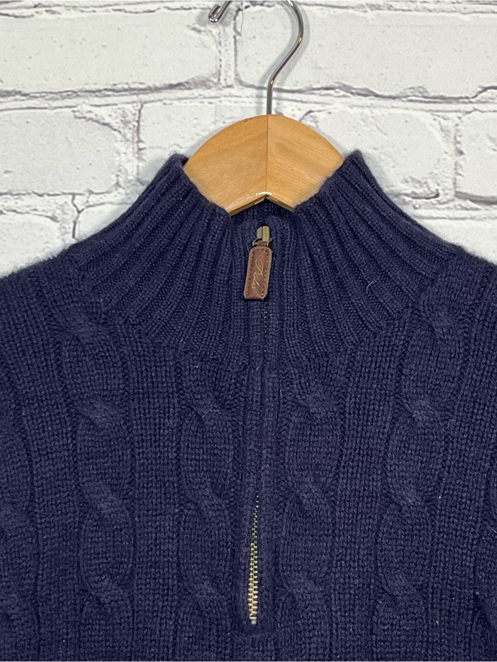 Polo Ralph Lauren 1/4 Zip Cable Knit Lambs Wool Sweater Mens Size Medium Blue - Picture 3 of 13